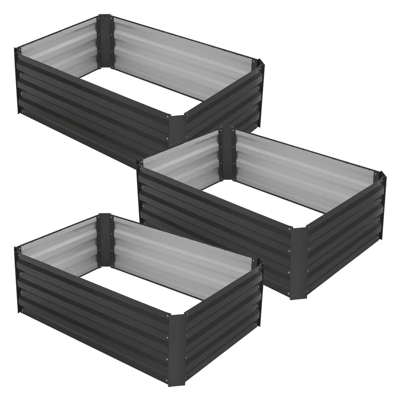 3er Set Hochbeet 90x60x30 cm Anthrazit aus Metall ML-Design