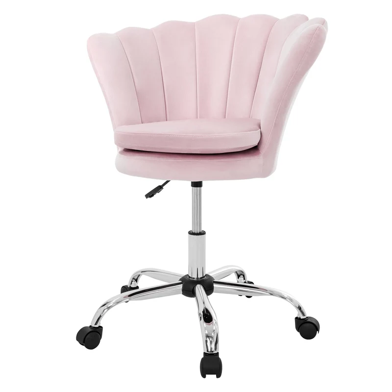 B-Ware Bürostuhl mit Rollen und Rückenlehne Muscheldesign 68x68 cm Hellrosa aus Samt Schminktisch Stuhl ML-Design