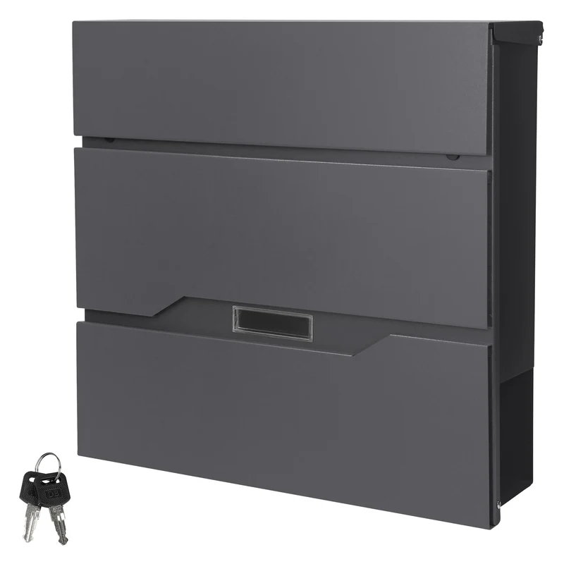Briefkasten mit Zeitungsfach 37x11x36,5 cm Anthrazit aus Edelstahl
