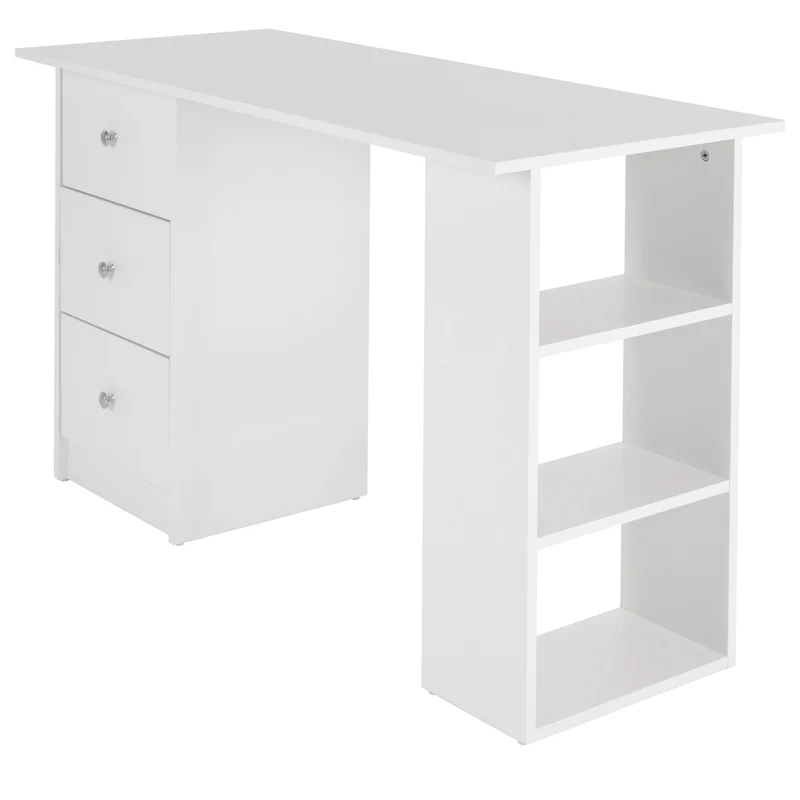 Schreibtisch mit drei Schubladen und Aufbewahrungsregale 120x49x72 cm Weiß ML-Design