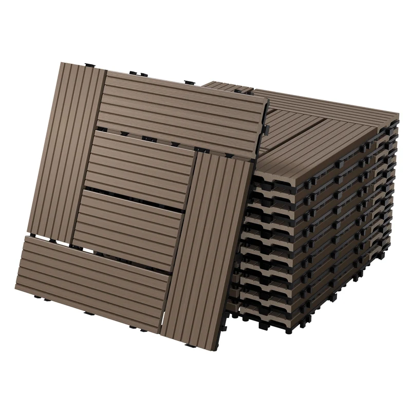WPC Terrassenfliesen 30x30 cm 22er Set für 2m² Dunkelbraun in Holzoptik Mosaik mit Drainage und Klicksystem
