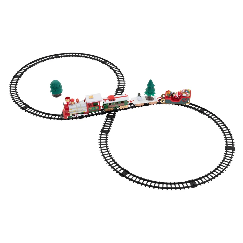 ECD Germany | Weihnachtszug Set 22 Teile batteriebetrieben mit Licht & Sound, Weihnachtsdeko, Eisenbahn für Weihnachtsbaum, Weihnachtsbahngleise
