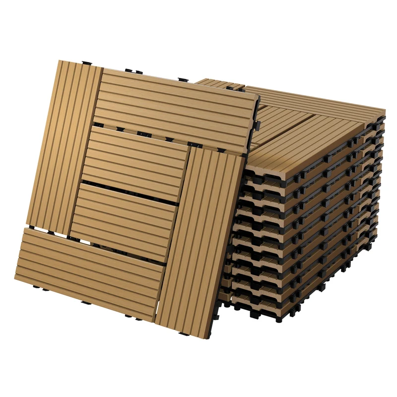 WPC Terrassenfliesen 30x30 cm 11er Set für 1m² Teak in Holzoptik Mosaik mit Drainage und Klicksystem