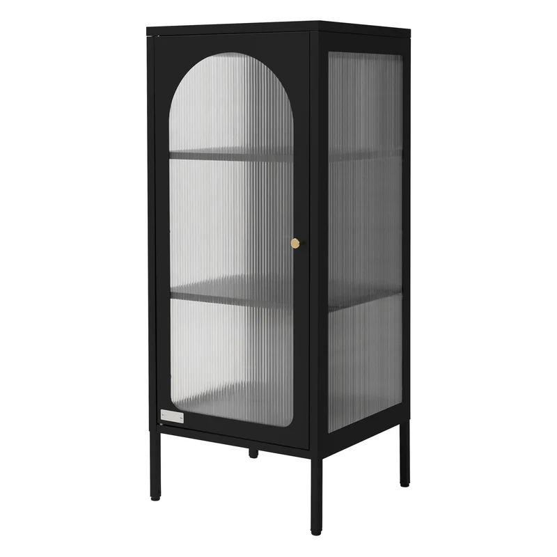 Vitrinenschrank mit Scheibe 42x102,5x40 cm Vitrine mit 2 Einlegeböden Schwarz aus Stahl ML-Design