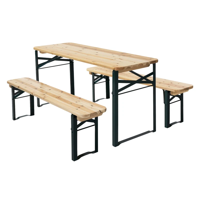 Kindersitzgarnitur Klappbar, Tanne und Stahl, Braun, Kindersitzgruppe Picknickbank ML-Design