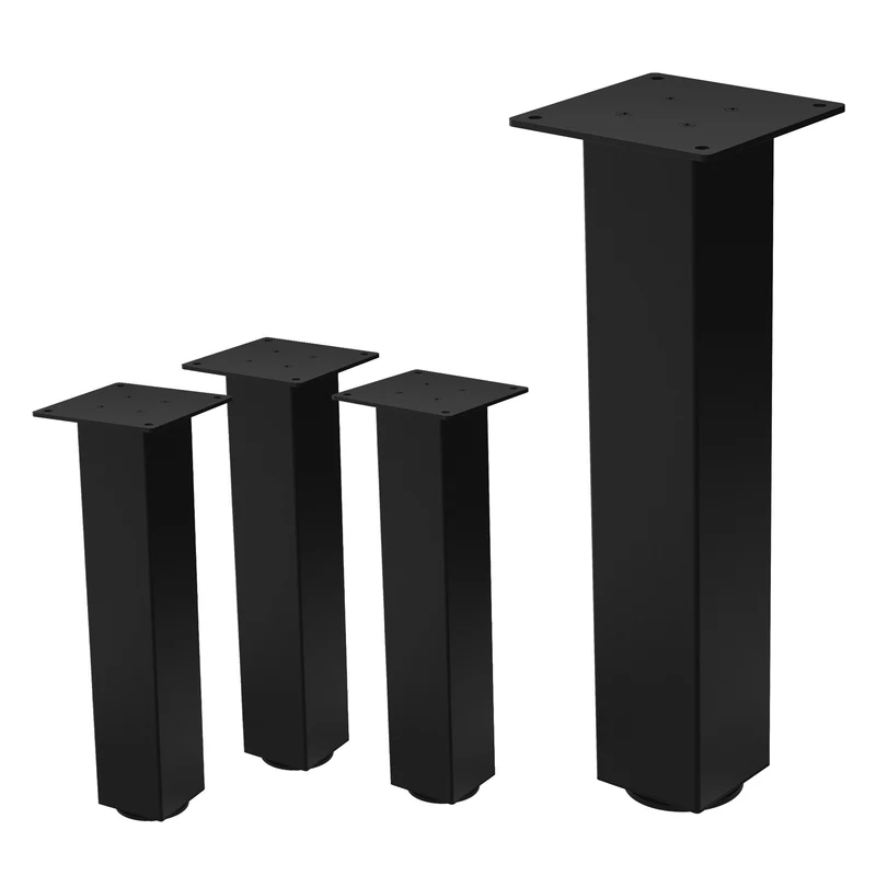 4er Set Tischbeine I-Design 42 cm Schwarz Tischgestell aus pulverbeschichteter Stahl, Profil 8x8 cm, höhenverstellbare Möbelfüße ML-Design