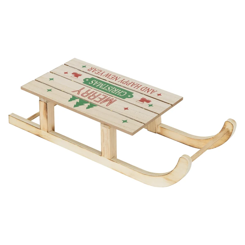 Deko Schlitten aus Holz mit warmweißen LED mit Timer 42x16x9,5 cm Braun Weihnachtsschlitten