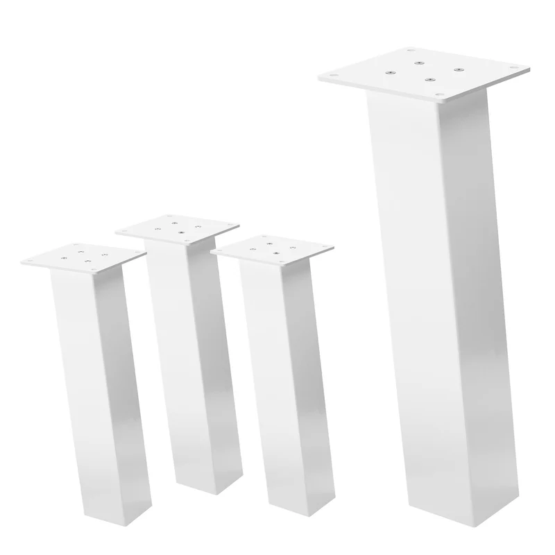 4er Set Tischbeine schräg H:42 cm Weiß glänzend aus Stahl eckig Profil 8x8 cm I-Form 96° Neigung ML-Design