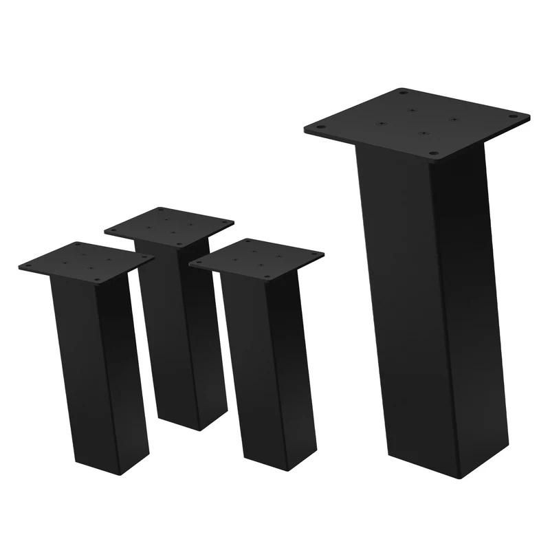 4er Set Tischbeine schräg H30 cm Schwarz glänzend aus Stahl eckig Profil 8x8 cm I-Form Möbelfüße Metall 96° Neigung ML-Design