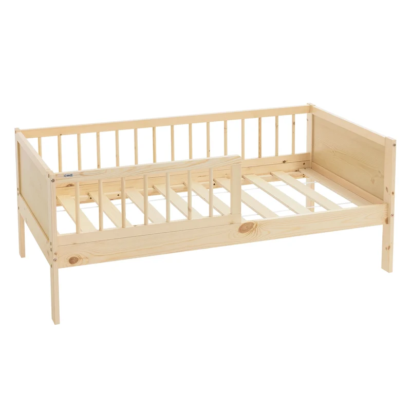 B-Ware Kinderbett 70x140 cm mit Lattenrost und Rausfallschutz Natur Kiefernholz ML-Design