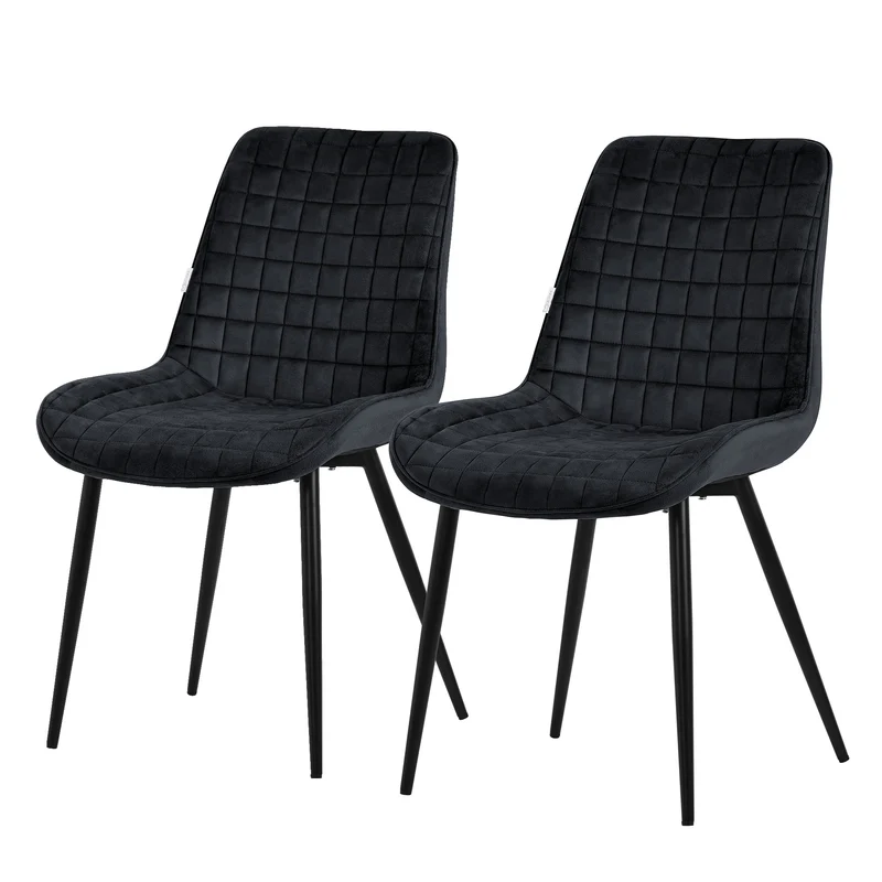 B-Ware Esszimmerstuhl 2er Set Schwarz mit Samtbezug und Stahlbeinen Küchenstuhl mit Rückenlehne ML-Design