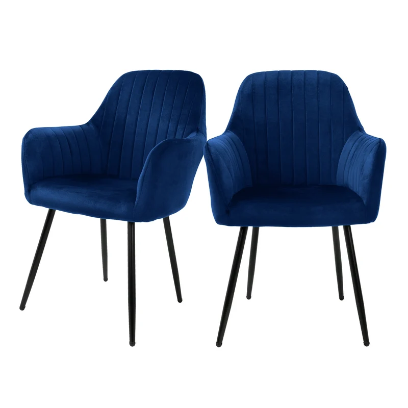 B-Ware Esszimmerstuhl 2er Set mit Rücken- und Armlehnen Blau Küchenstuhl mit Microfaser-Samtbezug ML-Design