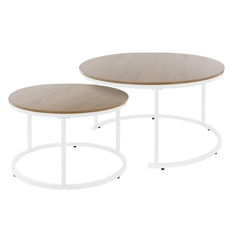B-Ware Couchtisch 2er Set Weiß Holzdekor mit Metallgestell ML-Design
