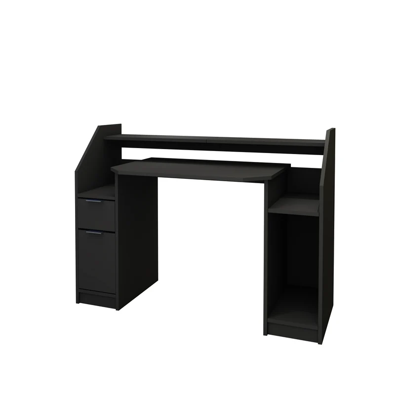 Schreibtisch mit Schublade 123x90 cm Schwarz aus MDF ML-Design