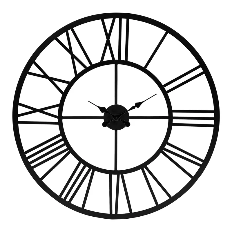 Große Wanduhr Ø 85 cm Schwarz aus Eisen mit römischen Ziffern WOMO-Design