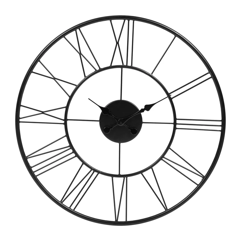 Große Wanduhr Ø 85 cm Schwarz aus Eisen und Mangoholz WOMO-Design