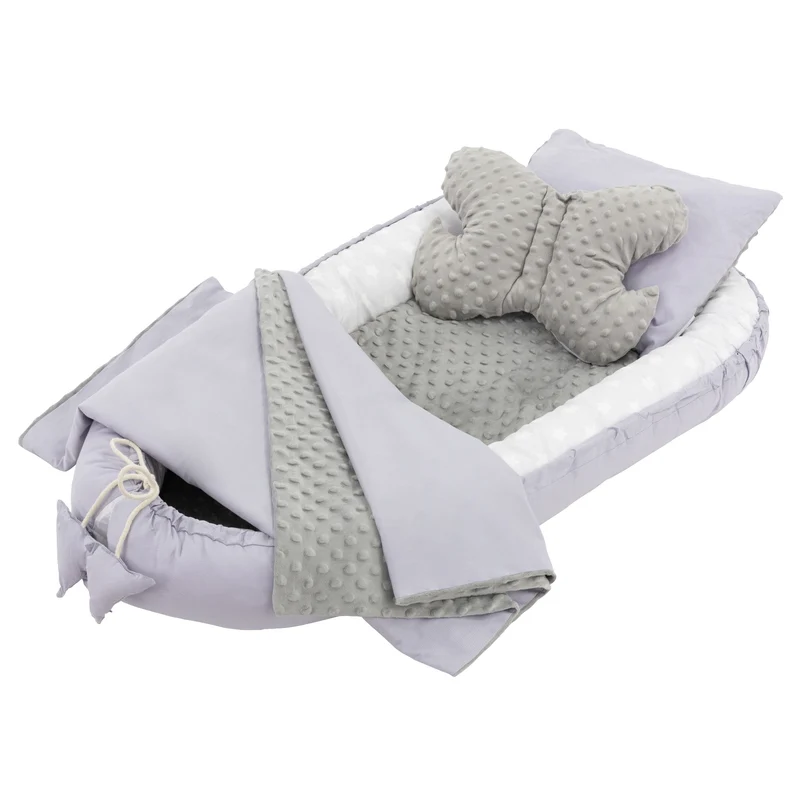Babynest Set 5 Tlg. 90x50 cm Elefantmuster aus Baumwolle Joyz
