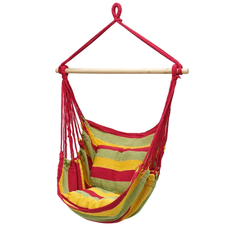 Hängesessel mit zwei Kissen 90x12x60 cm Rot/Grün/Gelb aus Baumwolle belastbar bis 120 kg