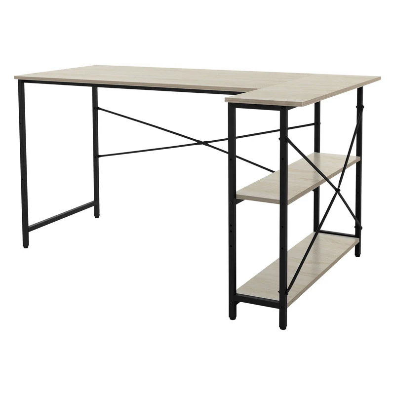 B-Ware Schreibtisch L-Form beidseitig montierbar 140x89x75 cm Eiche mit Regal ML-Design