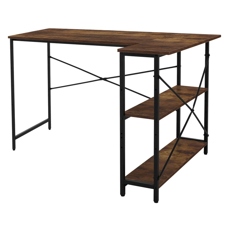 B-Ware Schreibtisch L-Form beidseitig montierbar 120x89x75 cm Dunkelbraun mit Regal ML-Design