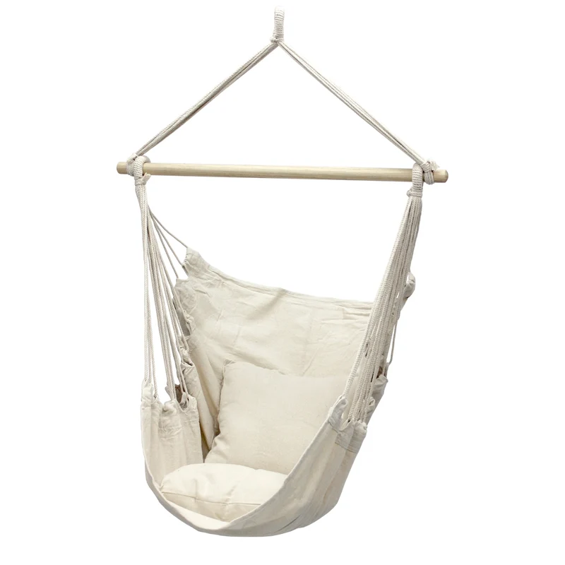 Hängesessel mit zwei Kissen 90x120x60 cm Beige aus Baumwolle belastbar bis 120 kg