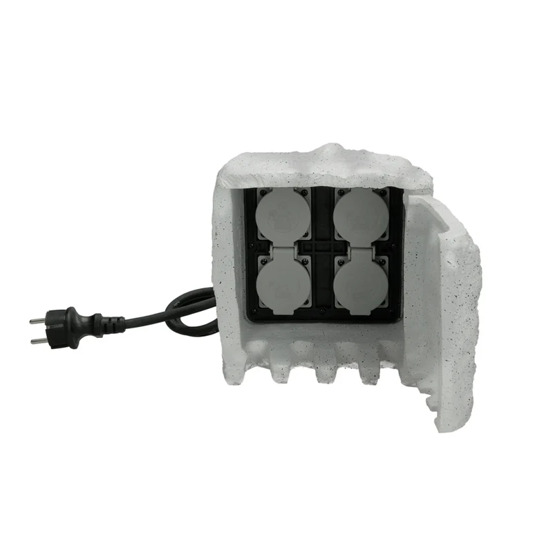 Gartensteckdose 4-fach IP44 Grau aus Polyresin Kunststein