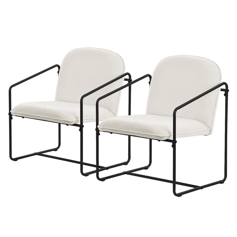 2er Set Sessel Beige mit schwarzem Stahlgestell Relaxsessel mit Arm-& Rückenlehne ML-Design