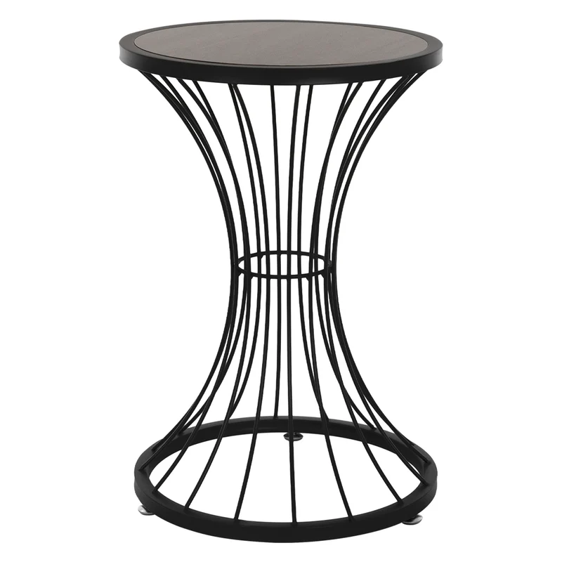 Beistelltisch in Stundenglas-Form Ø 38x57 cm Schwarz aus Metall und Holz ML-Design