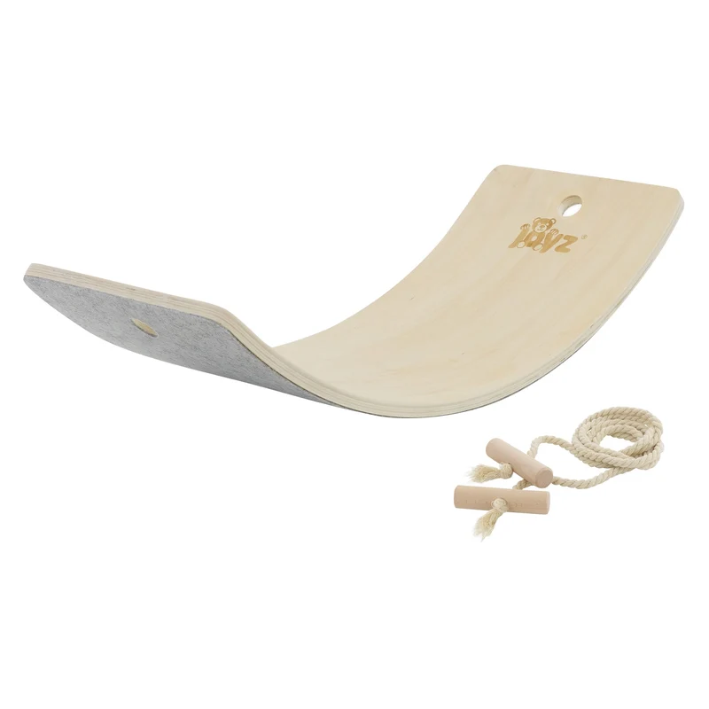 Balance Board für Kinder 83x30 cm Grau/Natur aus Lindensperrholz bis 100kg + Baumwollseil Joyz