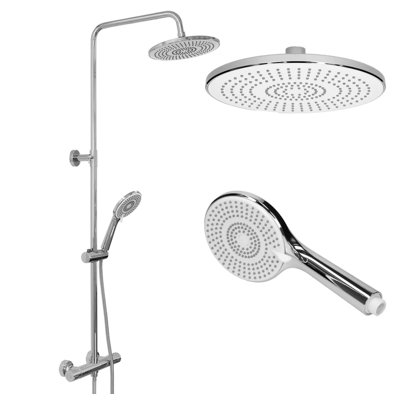 Duschsystem mit Thermostat Silber aus Edelstahl rund
