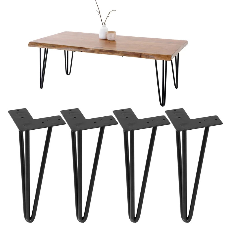Tischbeine Tischgestell 4er Set W-Design schmal 30 x 12 cm Schwarz aus Metall ML-Design