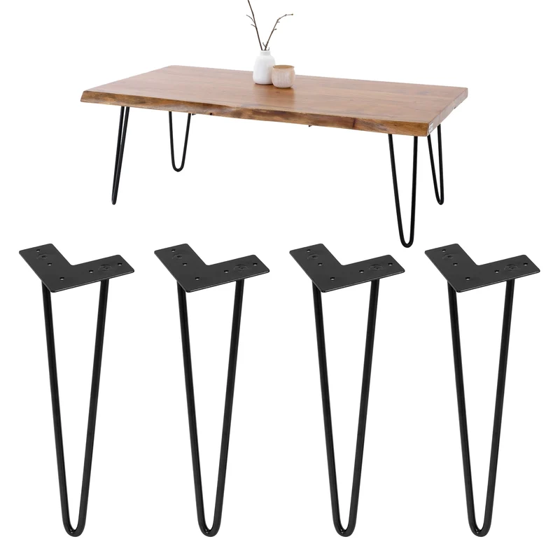 Tischbeine Tischgestell 4er Set V-Design schmal 36 x 12 cm Schwarz aus Metall ML-Design