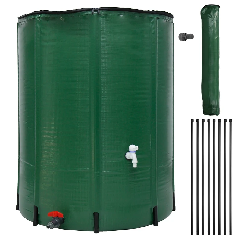 Regentonne 500L mit Hahn Ø 80x98 cm grün aus PVC