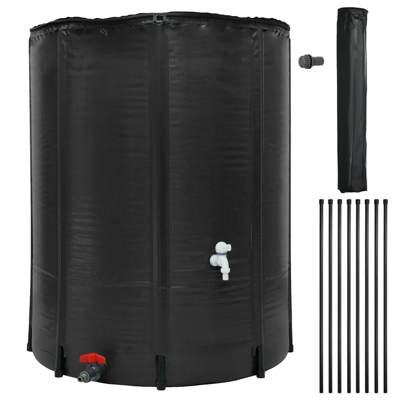 Regentonne faltbar 500 L mit Hahn 80x98 cm aus PVC Schwarz