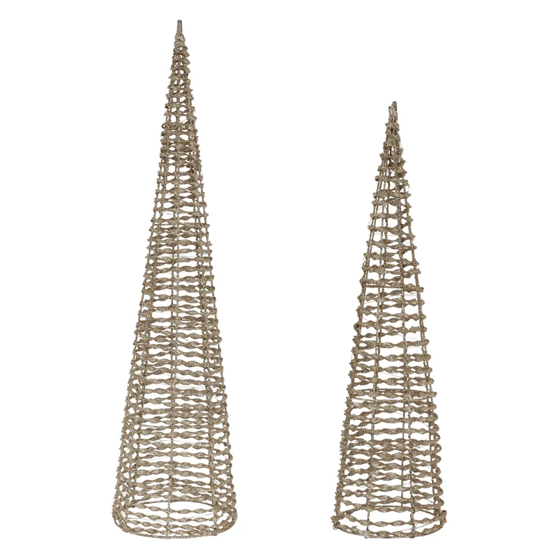 LED Pyramide Lichterkegel 2er Set 60/80 cm Gold aus Metall mit warmweißen LEDs