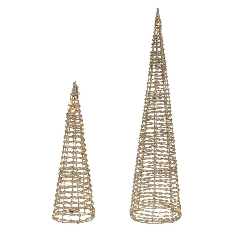 LED Lichterkegel Weihnachtsdeko 2er Set 40/80 cm Gold aus Metall mit warmweißen LEDs