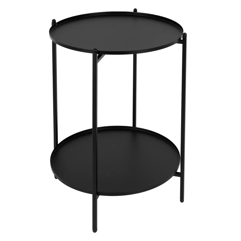 Beistelltisch mit 2 abnehmbaren Ablageflächen Ø 38x50 cm Schwarz aus Metall