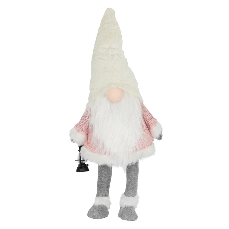 LED Wichtel-Figur 80 cm Rosa/Weiß aus Kunststoff und Polyester