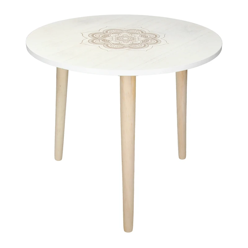 Beistelltisch Ø 49 cm Weiß/Natur aus Kiefernholz und MDF