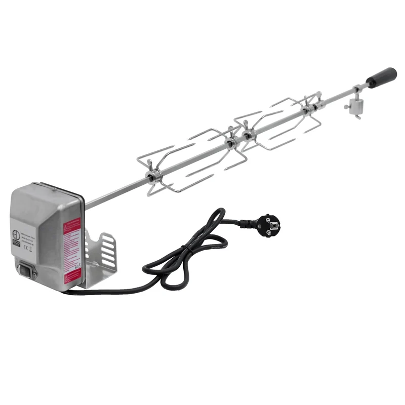 Grillspieß Set 100 cm, mit 4x Fleischnadeln und Edelstahl Motor 2-3U/m, inkl. Motorhaltung