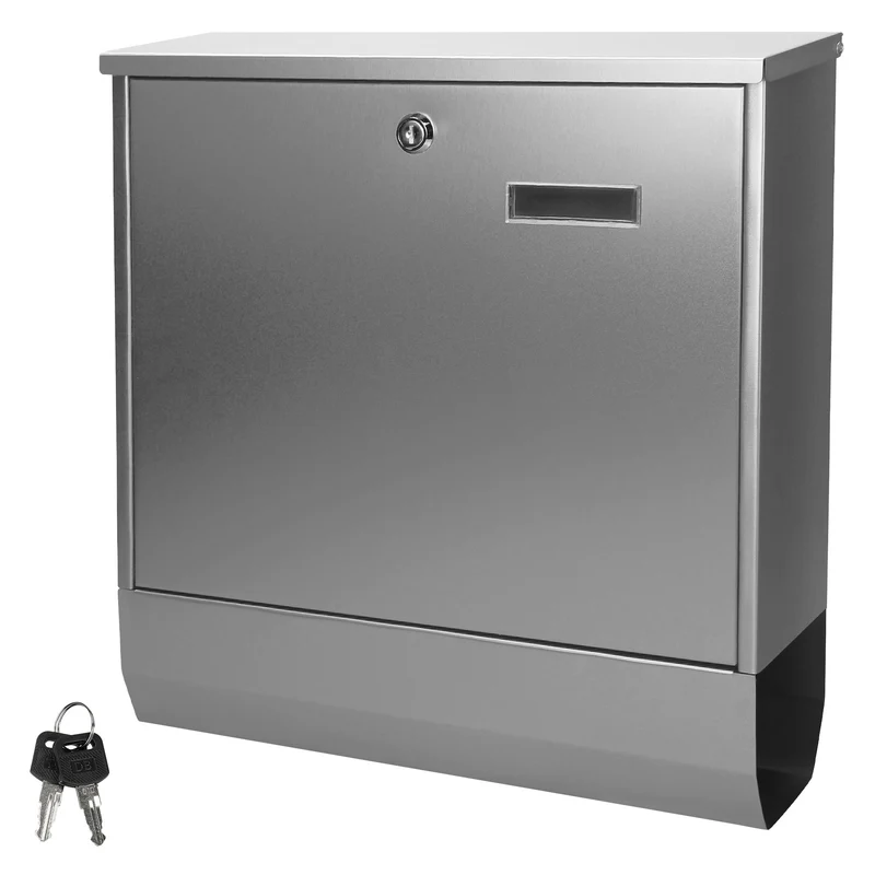 Briefkasten mit Zeitungsfach Silber 37,5x10x39 cm aus Edelstahl