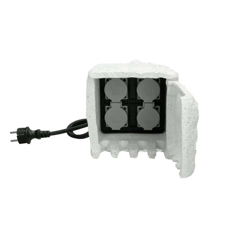 Gartensteckdose 4-fach in Steinoptik 220-240V Hellgrau