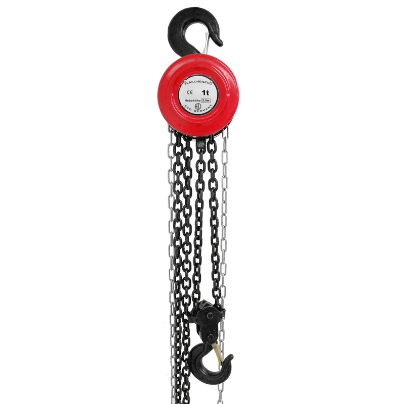 Flaschenzug 1000 kg 2,5 m aus Stahl mit Blockiersystem 360° drehbar inkl. Kette