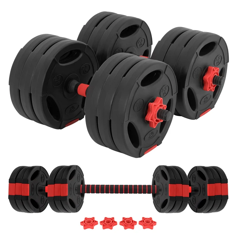 Hantelset Langhantel und Kurzhantel 30 kg 2 in 1 aus PVC und Gummi