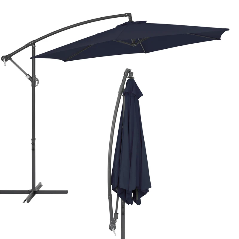 Ampelschirm mit Kurbel Ø 300 cm Navy-Blau aus Polyester