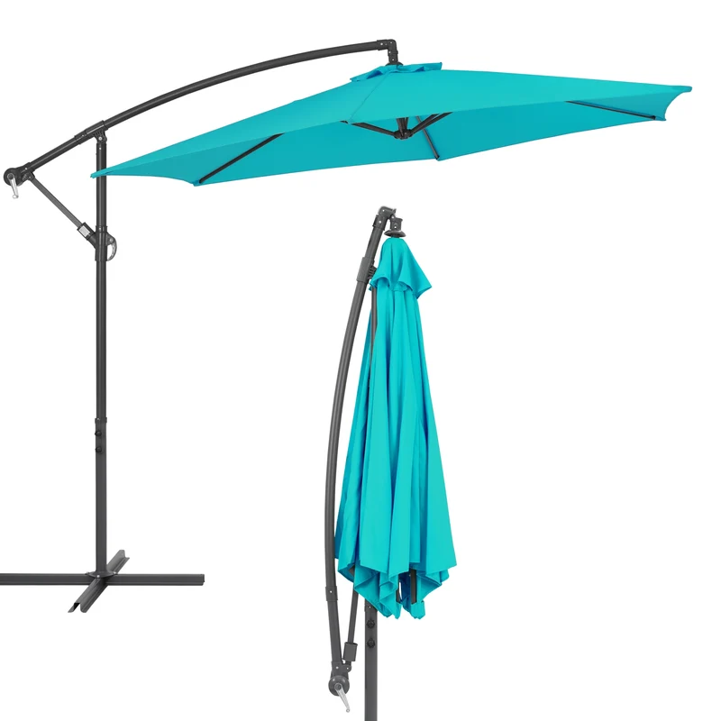 Sonnenschirm mit Kurbel Ø 300 cm Türkis aus Polyester