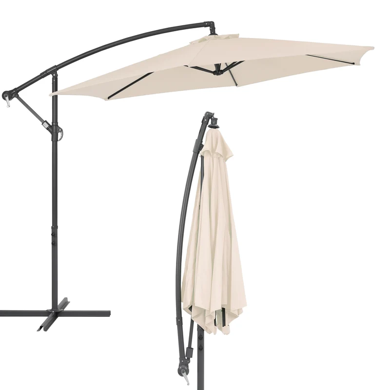Sonnenschirm mit Kurbel Creme Ø 300 cm aus Aluminium und Polyester