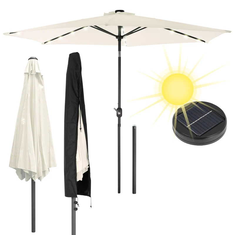 Sonnenschirm mit LED-Solar Creme Ø 300 cm mit Kurbel inkl. Abdeckung