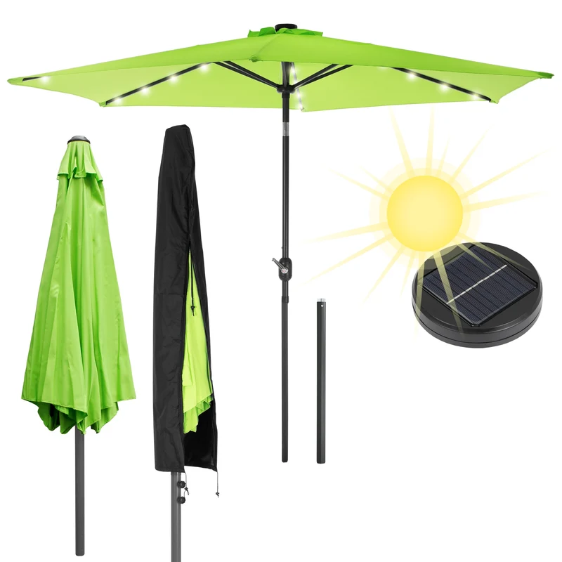 Sonnenschirm mit LED-Solar Grün Ø 300 cm mit Kurbel inkl. Abdeckung