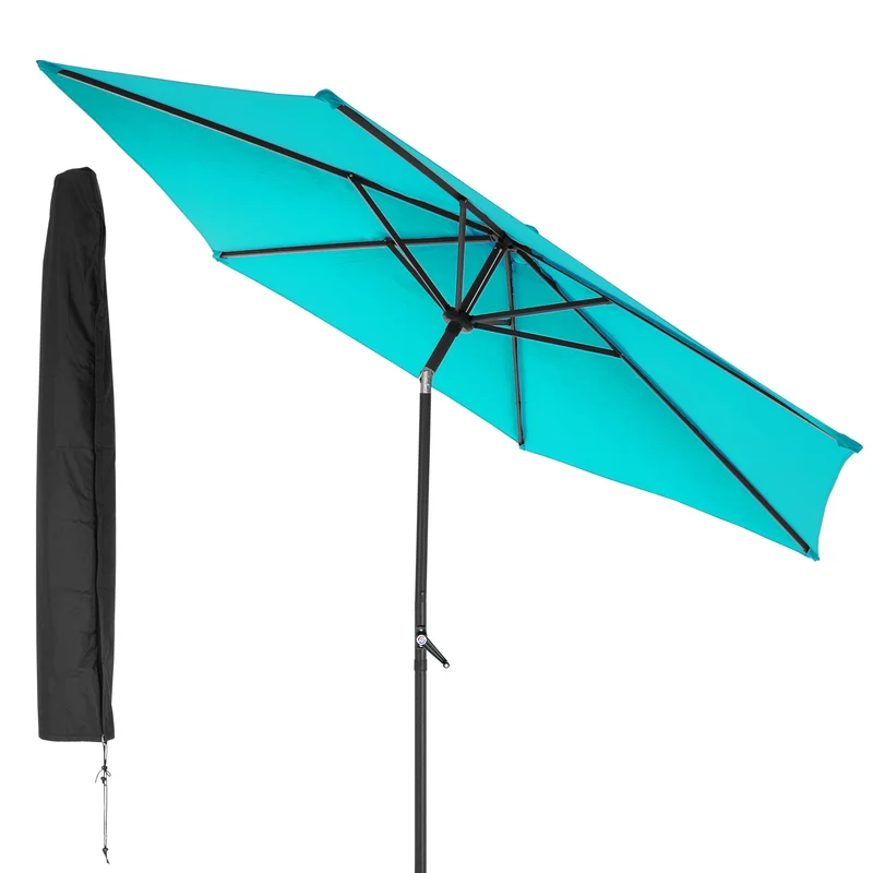 Sonnenschirm türkis, Ø 300 cm, Rund mit Kurbel, inkl. Abdeckung